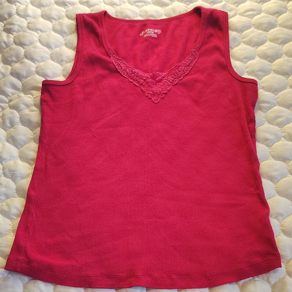 St. John's Bay Red Tank Top with Lace Detail